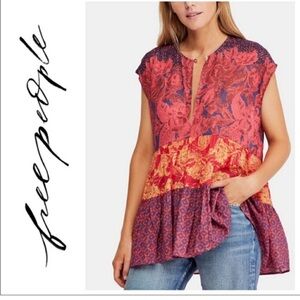 Free People Gotta Have You Tunic Top Red Combo XS